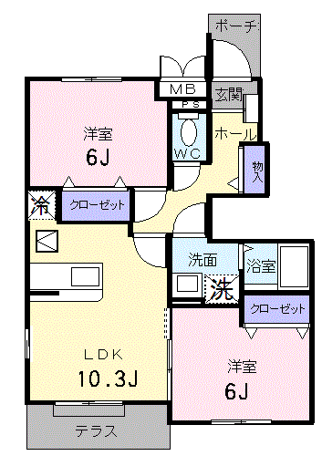 シャルマン(2LDK/1階)の間取り写真