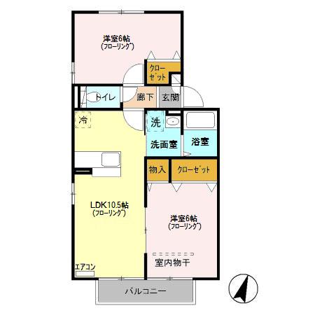 アドラーブルⅠ(2LDK/2階)の間取り写真