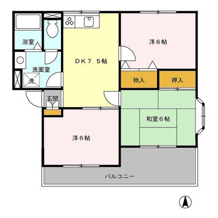 ヴァンベール東川口 ⅠⅡⅢ(3DK/3階)の間取り写真