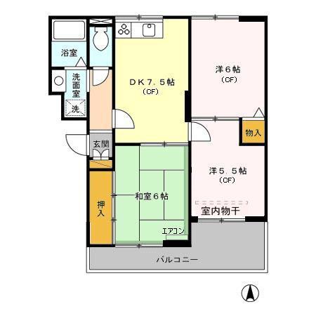 ヴァンベール東川口 ⅠⅡⅢ(3DK/2階)の間取り写真