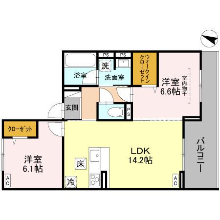 マルシェル館浦和美園(2LDK/1階)の間取り写真