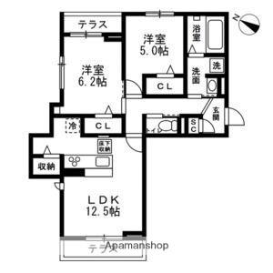 フルール(2LDK/1階)の間取り写真