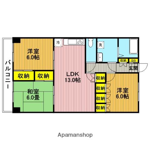サンナップヒルズⅡ-B(3LDK/3階)の間取り写真