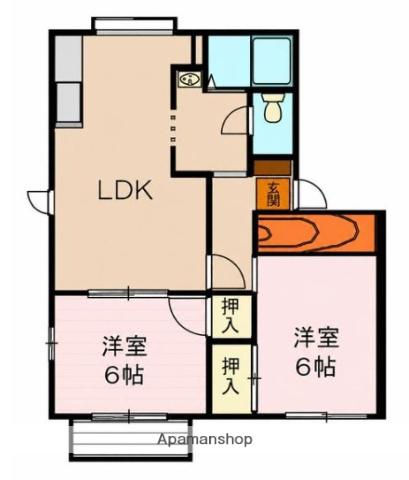 秋山ハイツA(2LDK/1階)の間取り写真