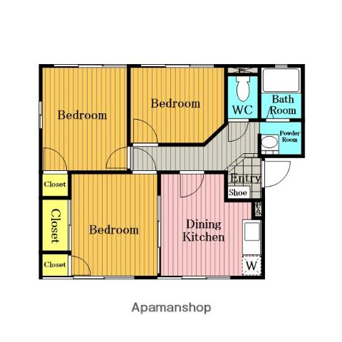 ヴィラージュ三室B棟(3DK/2階)の間取り写真