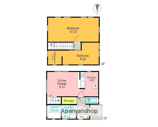 京浜東北・根岸線 浦和駅 バス乗車時間：13分 芝原一丁目バス停で下車 徒歩5分 2階建 築12年(2LDK)の間取り写真