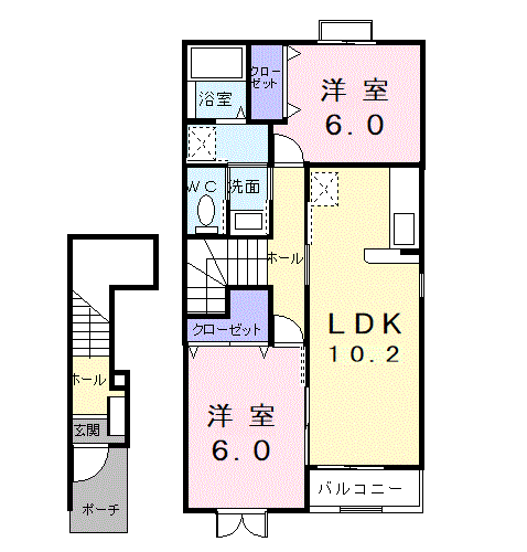 ルミエールⅡ(2LDK/2階)の間取り写真