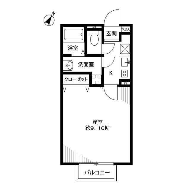 アムールSEN(1K/1階)の間取り写真