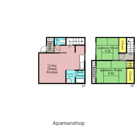 埼京線 南与野駅 徒歩11分 2階建 築54年(2LDK)の間取り写真