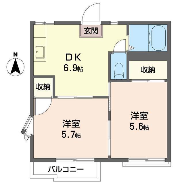 瀬ヶ崎サンハイツB棟(2DK/2階)の間取り写真
