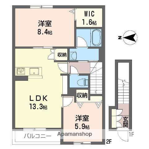 ハピネスルーム サクラ(2LDK/2階)の間取り写真