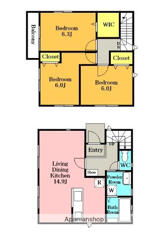 埼京線 南与野駅 徒歩15分 2階建 築1年(3LDK)の間取り写真