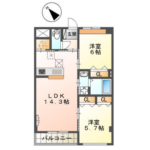 SUNSHINE RESIDENCE(2LDK/1階)の間取り写真
