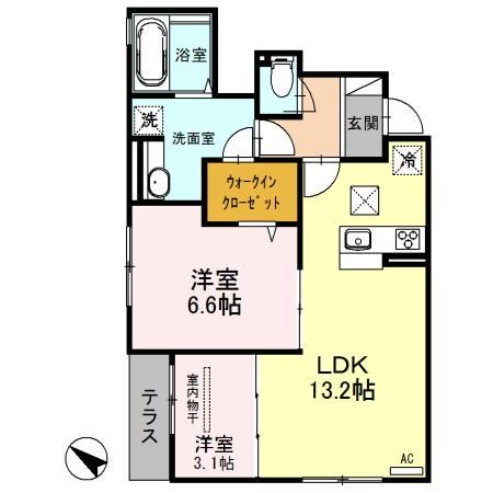 イー・エフ・レーヴ(1LDK/1階)の間取り写真