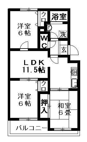 ヴァンベール神山Ⅰ(3LDK/1階)の間取り写真