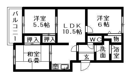 ヴァンベール神山Ⅰ(3LDK/3階)の間取り写真