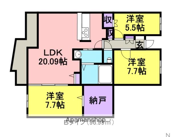 アステリ与野本町弐番館(3LDK/1階)の間取り写真