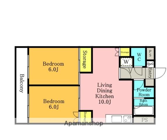 ワイズヒル(2LDK/2階)の間取り写真