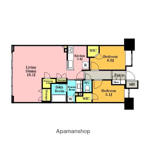 プラウド大宮(2LDK/15階)の間取り写真
