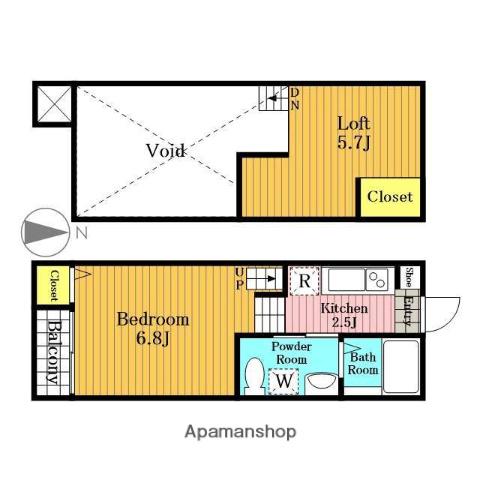 アクアプレイス日進(1K/2階)の間取り写真