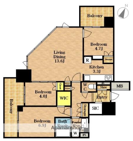 大宮スカイ&スクエア ザ・タワー(3LDK/15階)の間取り写真