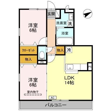 ベルデュール壱番館(2LDK/2階)の間取り写真