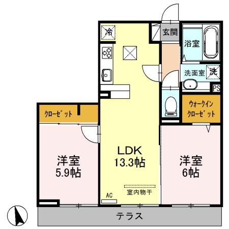 ブラウンヒルズ(2LDK/1階)の間取り写真