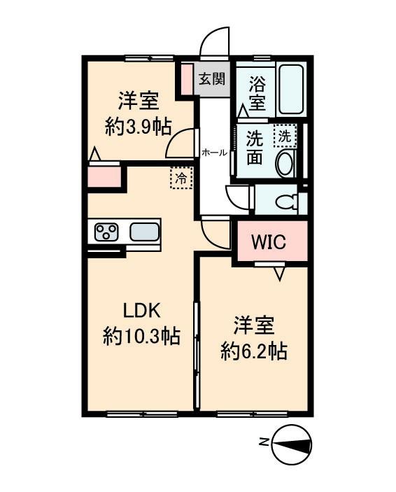 アジュール新都心(2LDK/3階)の間取り写真