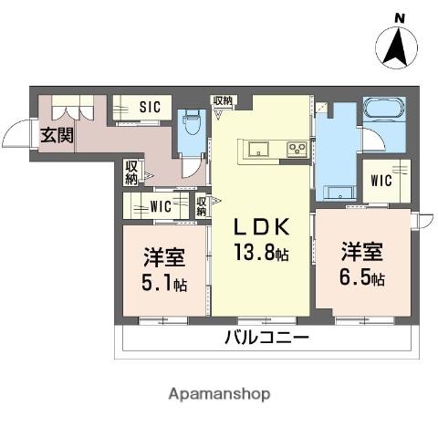サンクチュアリ櫛引(2LDK/3階)の間取り写真