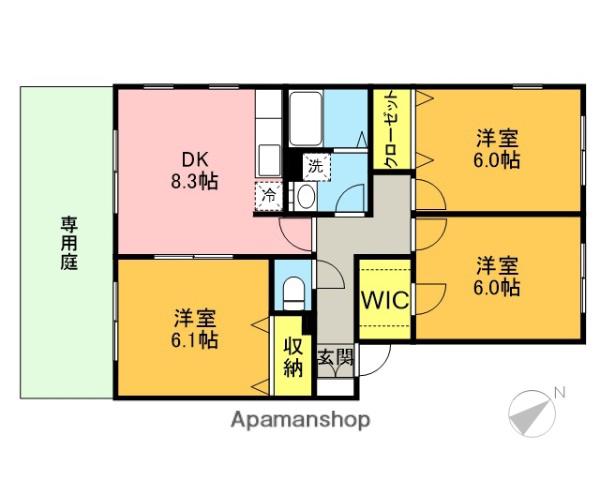 プログレス緑丘(3DK/1階)の間取り写真