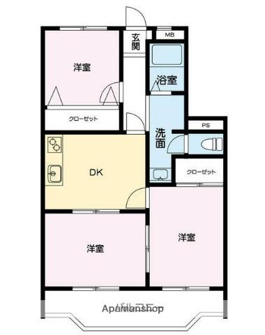 アサヤマンション(3DK/2階)の間取り写真