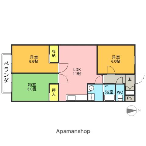 シャトルムサシ(3LDK/2階)の間取り写真