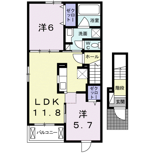 アンジュⅡ(2LDK/2階)の間取り写真