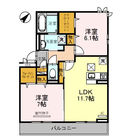ブライトネス(2LDK/1階)の間取り写真