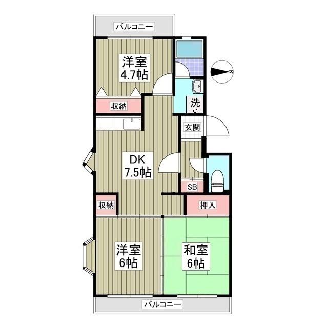 セジュールマンション(3DK/2階)の間取り写真