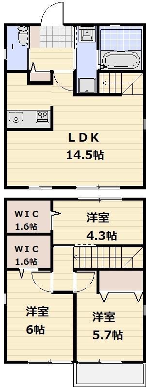 埼玉新都市交通 伊奈中央駅 徒歩5分 2階建 築5年(3LDK)の間取り写真