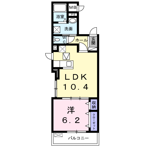 ゴールドスクエア(1LDK/1階)の間取り写真