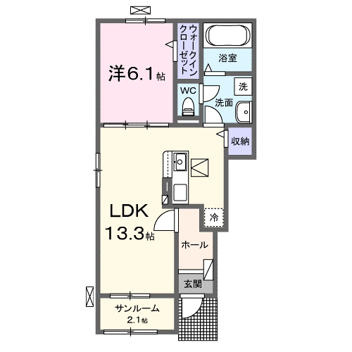 フェリーチェ Ⅱ(1LDK/1階)の間取り写真