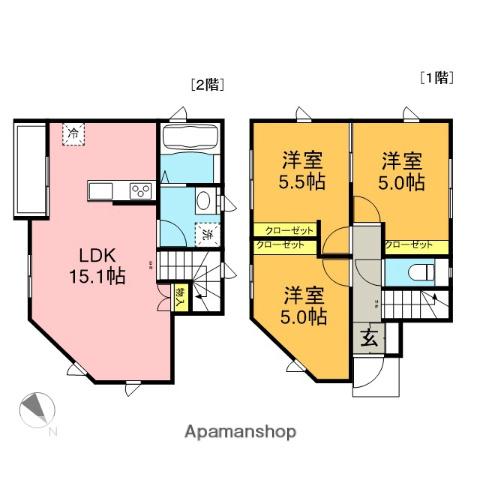 高崎線 桶川駅 徒歩34分 2階建 築1年(3LDK)の間取り写真