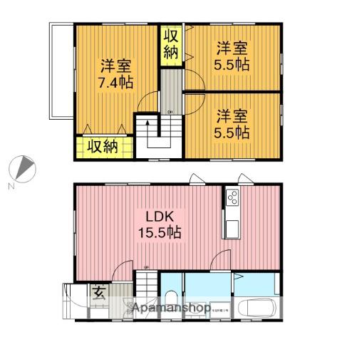高崎線 桶川駅 徒歩13分 2階建 築4年(3LDK)の間取り写真