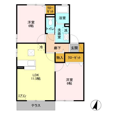 サンパーク Ⅱ B(2LDK/1階)の間取り写真