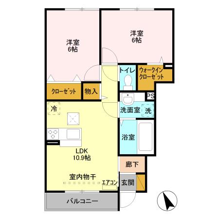 フローラハウス(2LDK/1階)の間取り写真