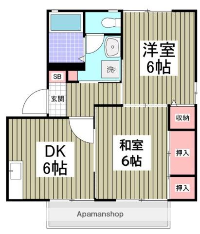 グランドヒルズ B棟(2DK/2階)の間取り写真