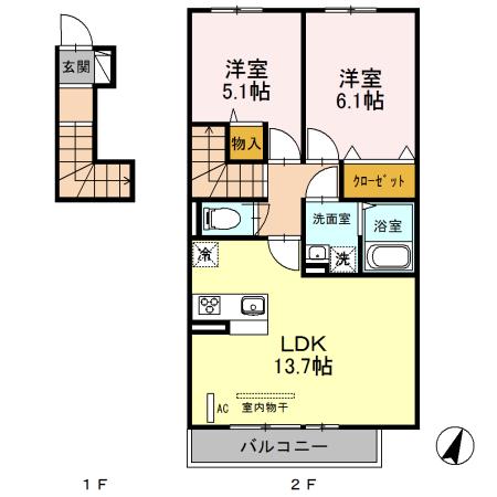 ブリリアント・レイ(2LDK/2階)の間取り写真