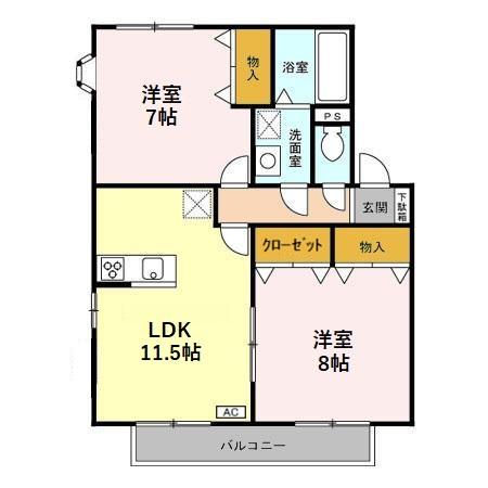 ルミエール I(2LDK/2階)の間取り写真