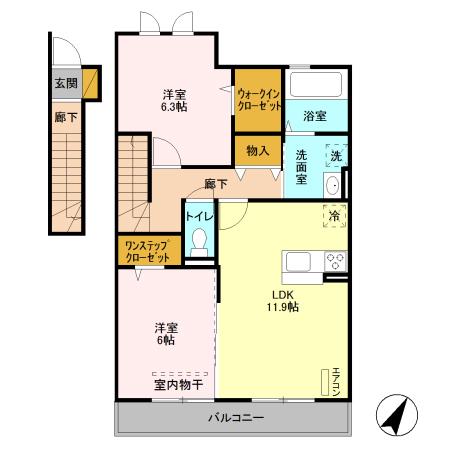 ベルクレストII(2LDK/2階)の間取り写真