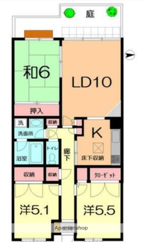 ハイホーム桶川(3LDK/1階)の間取り写真