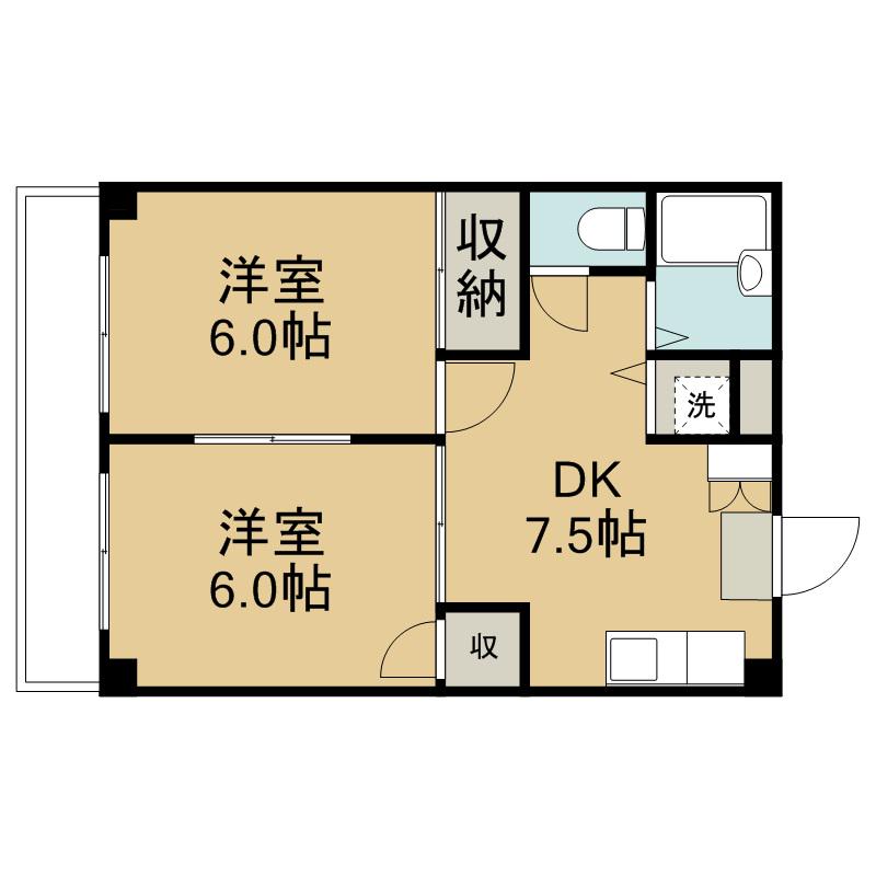 ニューコーポ柏座(2DK/2階)の間取り写真