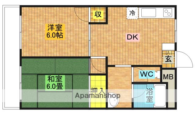 ガーデンハイツ愛宕(2DK/3階)の間取り写真