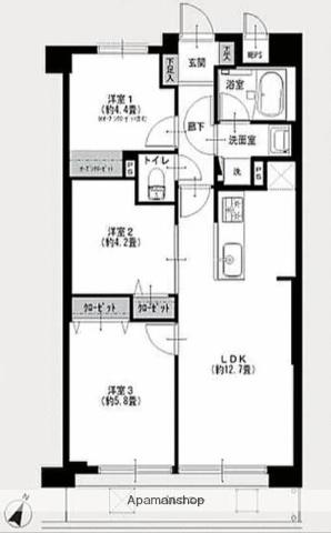 ファミリエール浦和常盤(3LDK/8階)の間取り写真